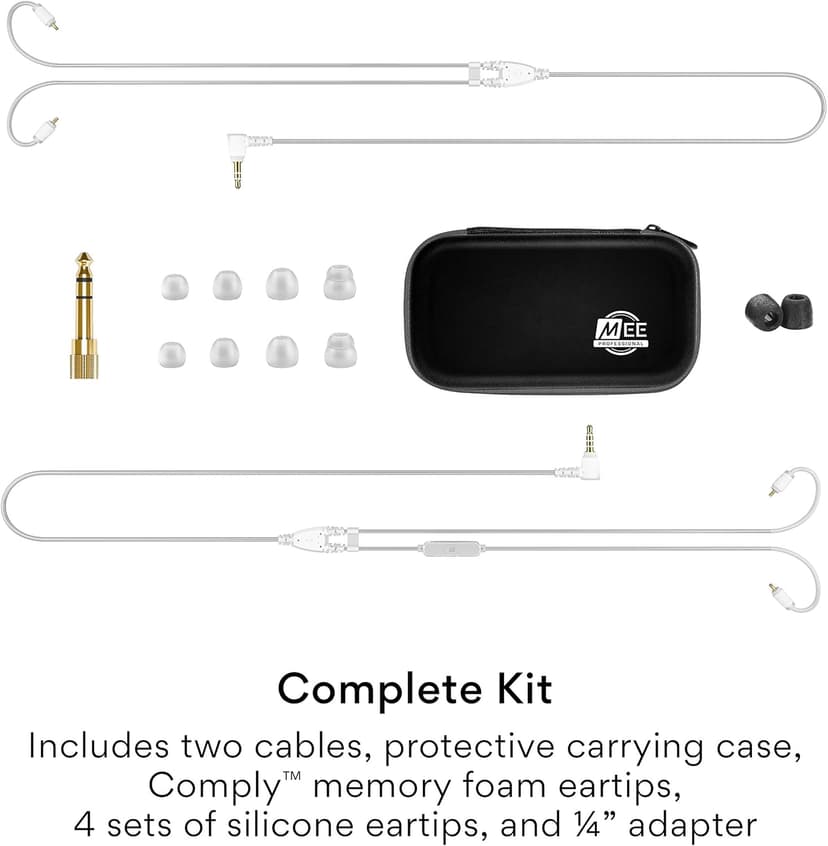 MEE audio Professional MX3 PRO Triple-Driver Hybrid Musician's in Ear Monitor Headphones with Enhanced Midrange and Warm Tonality, Noise Isolating Earphones with Detachable Cables, Transparent