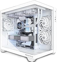 MUSETEX ATX PC Case, 360MM RAD Support, 3 x 120mm Non-ARGB Fans Pre-Installed, 270° Full View Tempered Glass Gaming PC Case with Type-C, Mid Tower ATX Computer Case, White, Y6