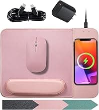 15W Wireless Charging Mouse Pad with Detachable Wrist Support and 20W Power Adapter, Fast QI Wireless Phone Charger Mouse Mat for iPhone 16/15/14/13/12/11/X and Samsung Multiple Devices (Pink)