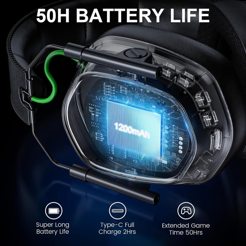 VK81 2.4GHz Wireless Gaming Headset for PS5, PS4, PC - Bluetooth Gaming Headphones with Noise Canceling Mic, Low Latency, Stereo Sound, 50+Hr Battery, RGB Headset Game Boy Accessories, Black