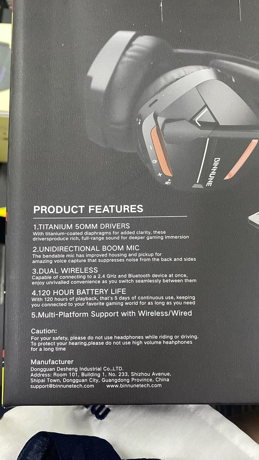 BINNUNE Wireless Gaming Headset with 2.4GHz for PS5, PS4, PC, Switch, FPS Gamers, 120Hrs+ Bluetooth 5.3 Gaming Headsets with Noise Canceling Mic, 50MM Headphones for Laptop, Mobile, Mac (Red)