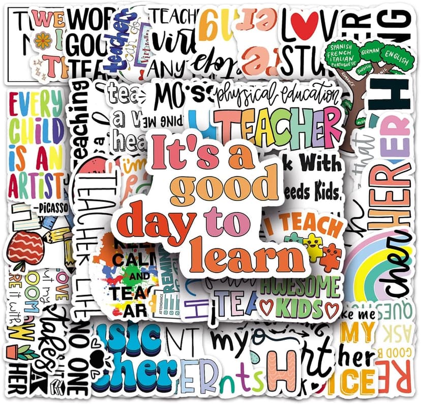 100 PCS Teacher Stickers, Vinyl Waterproof Teachers Day Gift Card Stickers for Water Bottles, Laptop, Notebook, Cell Phone, Luggage
