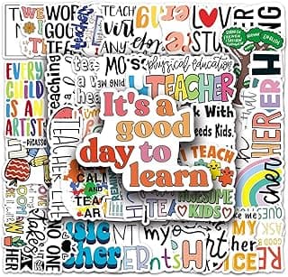 100 PCS Teacher Stickers, Vinyl Waterproof Teachers Day Gift Card Stickers for Water Bottles, Laptop, Notebook, Cell Phone, Luggage