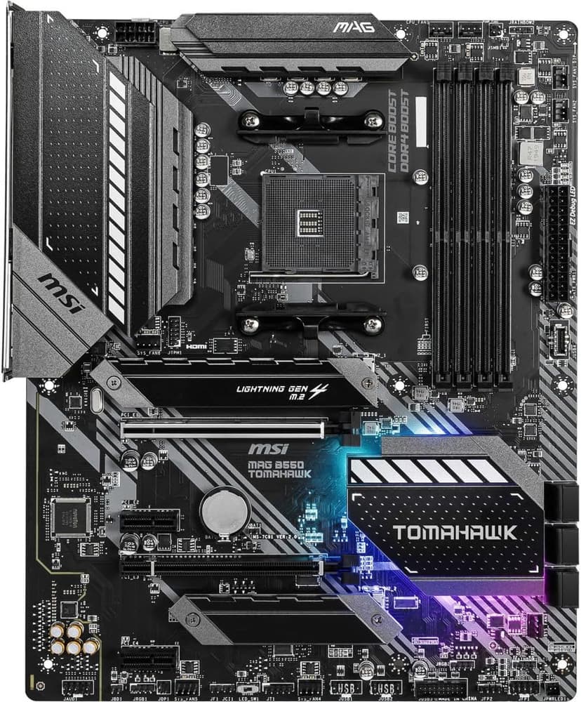 msi MAG B550 TOMAHAWK Gaming Motherboard (AMD AM4, DDR4, PCIe 4.0, SATA 6Gb/s, M.2, USB 3.2 Gen 2, HDMI/DP, ATX, AMD Ryzen 5000 Series processors)