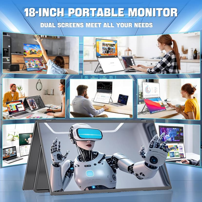 InnoView 18" 2K 100Hz Portable Monitor 100% DCI-P3 Portable Dual Monitor for Laptop 315°Adjustable Screen Extender for Windows Mac with Type-C HDMI DP Foldable Monitors Portatil(No Driver Needed)