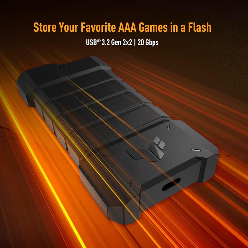 ASUS TUF Gaming A2- USB-C 3.2 Gen 2x2 Portable SSD Enclosure, Dual M.2 NVMe PCIe and SATA, MIL-STD-810H Drop Resistance, IP68 Water and dust Resistance, Aluminum Alloy Chassis and a Thermal pad