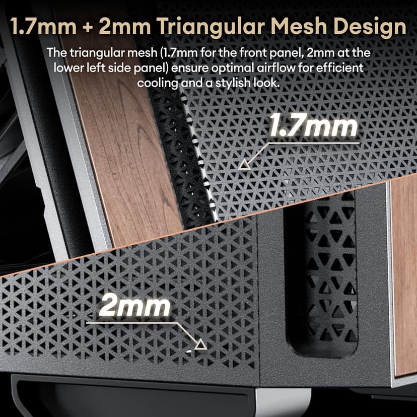 Genuine Walnut Wood Micro ATX Case, MATX PC Case with 4 × 120mm 3 Pin Non-PWM Case Fans Pre-Installed, Temper Glass Side Panel, with Type-C, Black, Cypress 3 Wood