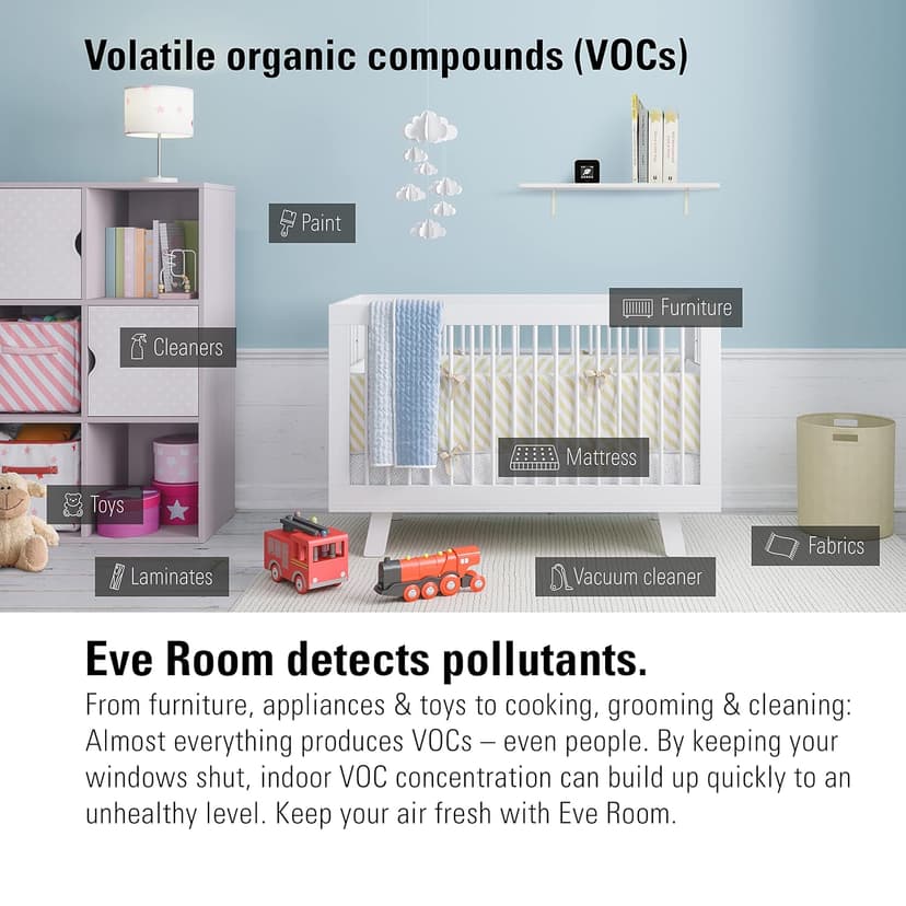 Eve Room - Indoor air Quality Sensor to Monitor air Quality (VOC), Temperature & Humidity, Apple HomeKit Technology, Bluetooth and Thread