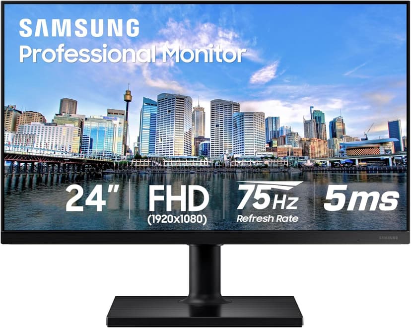 SAMSUNG FT45 Series 24-Inch FHD 1080p Computer Monitor, 75Hz, IPS Panel, HDMI, DisplayPort, USB Hub, Height Adjustable Stand, 3 Yr WRNTY (LF24T454FQNXGO),Black