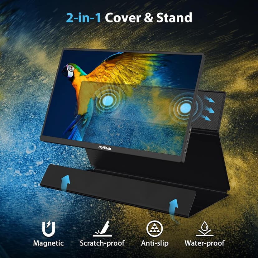 HotYeah Portable Monitor 4K, 15.6'' 3840x2160 UHD USB-C HDMI Laptop Monitor, 100% Adobe RGB HDR FreeSync External Computer Display, Travel 2nd Screen with Speakers & Smart Cover & VESA