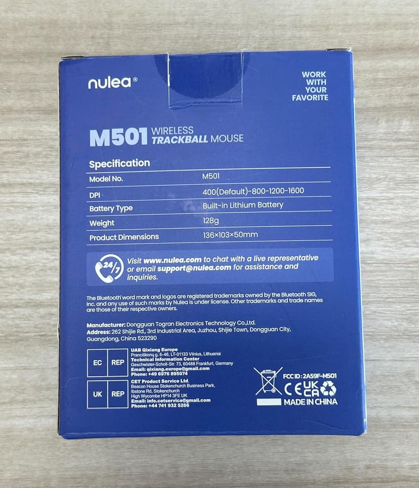 Nulea M501 Wireless Trackball Mouse, Rechargeable Ergonomic, Easy Thumb Control, Precise & Smooth Tracking, 3 Device Connection (Bluetooth or USB Receiver), Compatible for PC, Laptop, Mac, Windows.