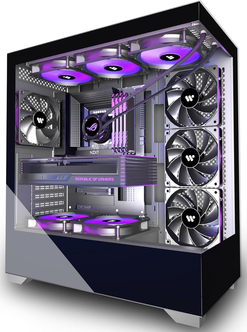 KEDIERS PC CASE ATX 4 Fans Pre-Installed, Type-C Mid Tower Computer Case with Full-View Dual Tempered Glass, Gaming PC Case,Black,P4