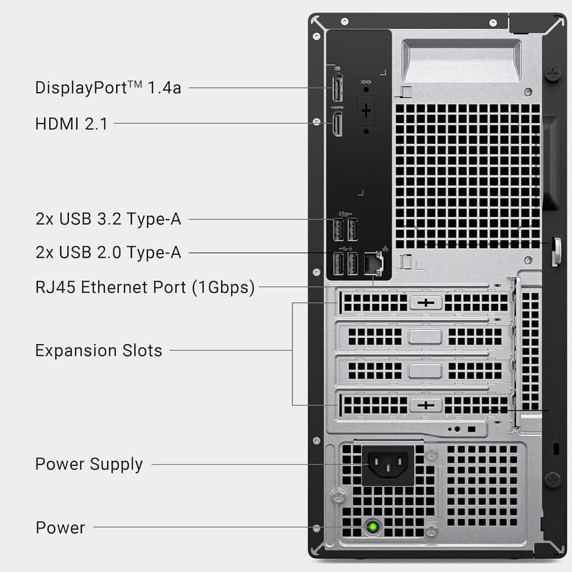 Dell Tower Desktop ECT1250 - Intel Core Ultra 7-265 Processor, Intel UHD Graphics, 16GB DDR5 5600MT/s Memory, 1TB M.2 SSD, 3.0 SD Card Reader, Wired Keyboard and Mouse, Basic Onsite Service