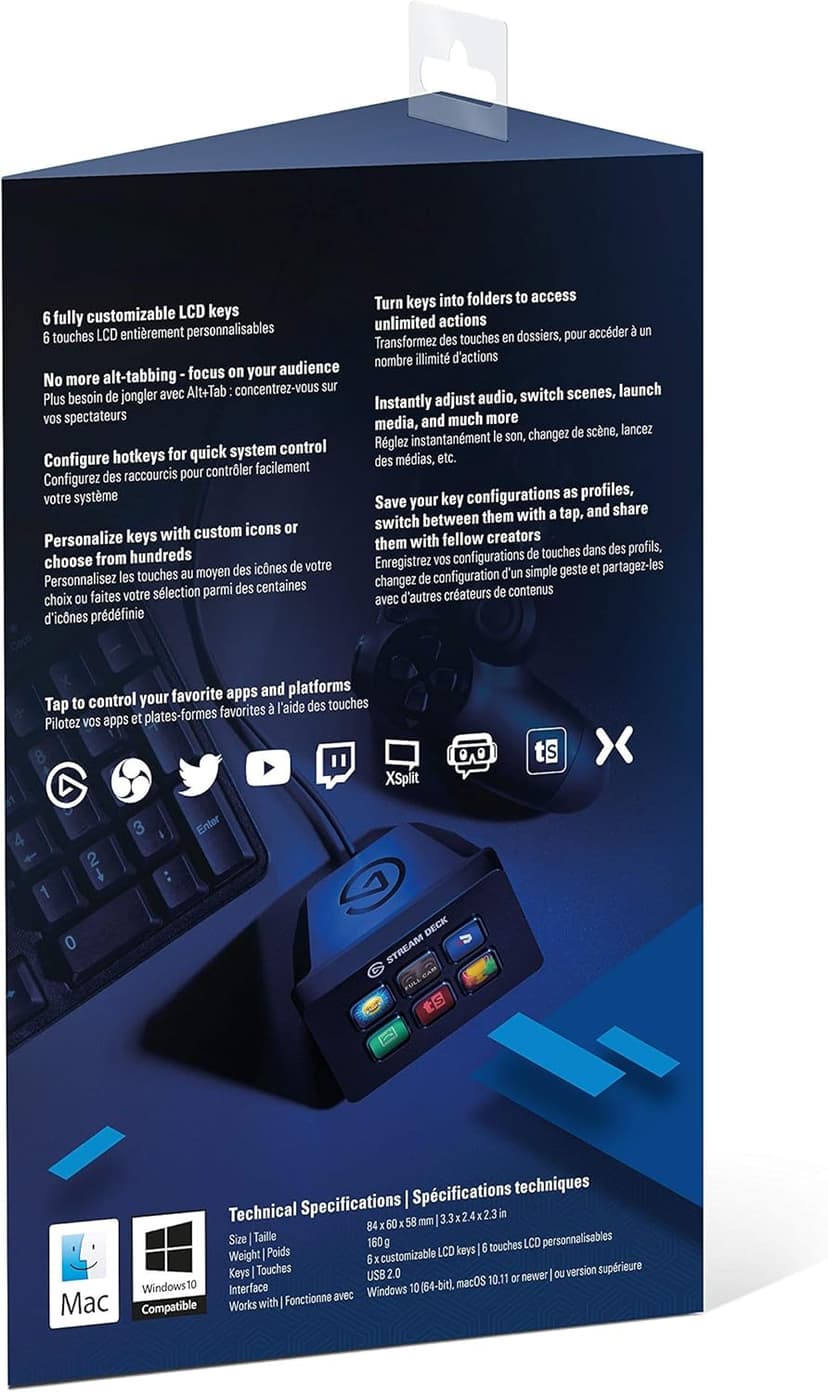 Elgato Stream Deck Mini - Live Content Creation Controller with 6 Customizable LCD Keys, for Windows 10 and macOS 10.11 or Later (Renewed)
