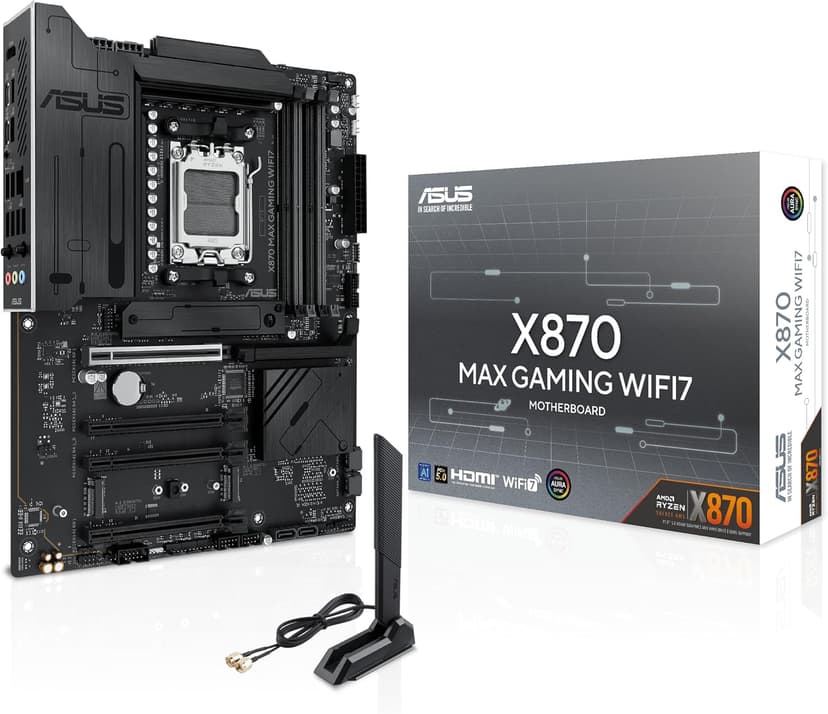 ASUS X870 MAX Gaming WIFI7 AMD AM5 ATX Motherboard, 12+2+1 80A DrMOS, DDR5, PCIe 5.0 x16 Q-Release, 3X M.2, Wi-Fi 7 Q-Antenna, 2.5Gb LAN, USB4® Type-C®, USB-C® 20Gbps, BIOS Flashback™, Aura Sync