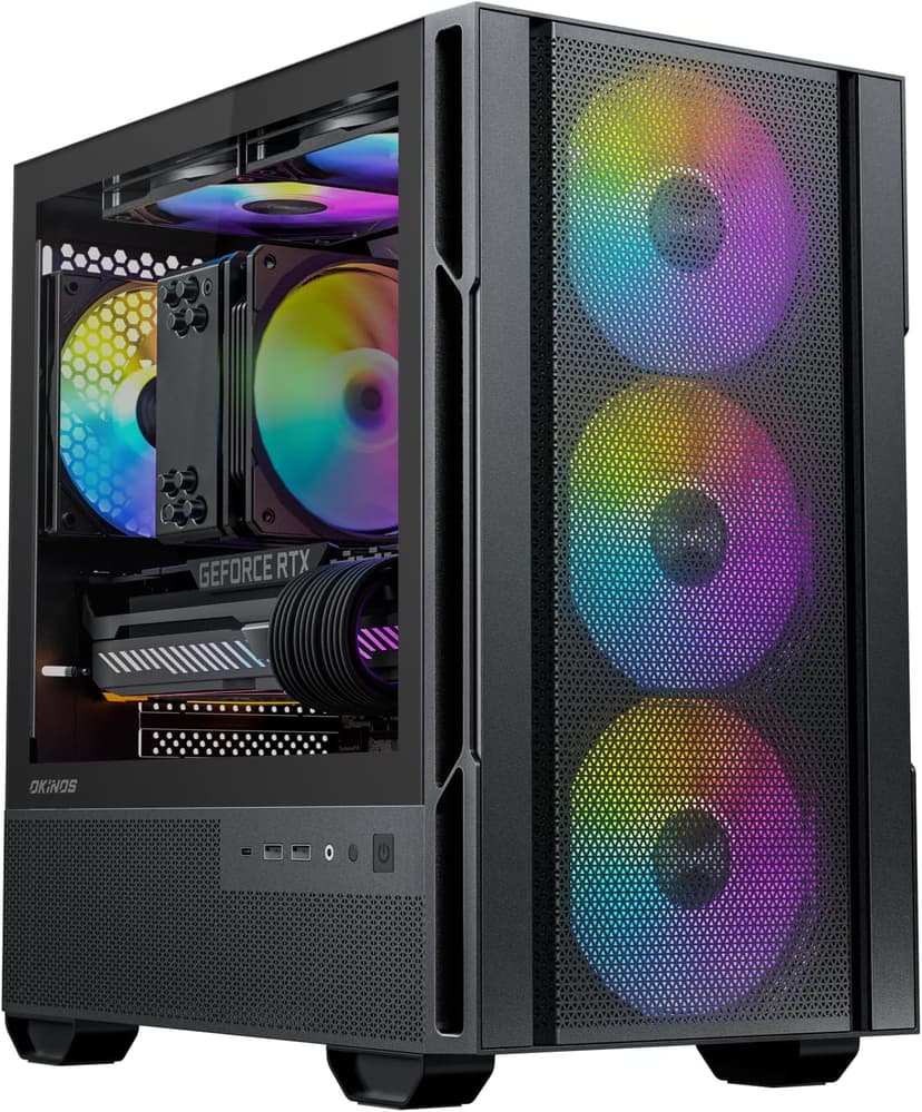 Micro ATX Case, 4 × 120mm ARGB Non-PWM Case Fans Pre-Installed, MATX PC Case, Temper Glass Side Panel, with Type-C, Black, Cypress 3 ARGB