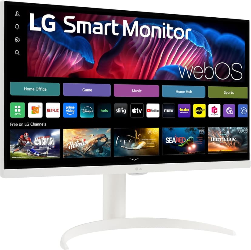 LG 27SR75U-W 27 inch 4K UHD (3840x2160) IPS HDR10 USB Type-C 65W PD Smart Monitor webOS 23 AirPlay Screen Share Bluetooth ThinQ App Built-in Speaker HDMI White