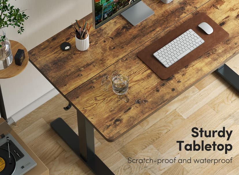 Cubiker Adjustable Desk, 48 x 24 Inch Home Office Desk, Standing Desk with Splice Board, Rustic Brown Desktop