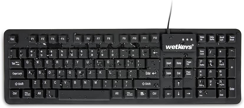 WetKeys "Soft-Touch Comfort Professional-Grade Full-Size Flexible Silicone Washable Keyboard (USB) (PS/2) (Black) | KBWKFC106-BK