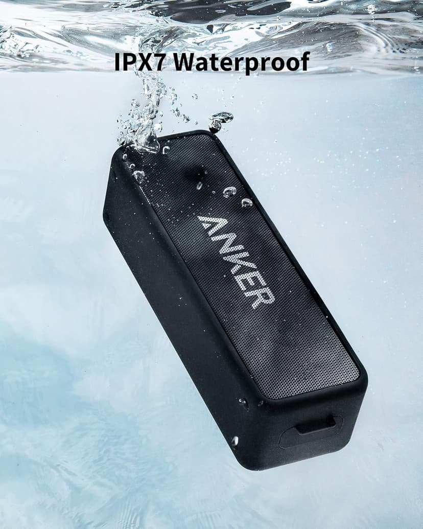 Anker Soundcore 2 Portable Bluetooth Speaker with Stereo Sound, Bluetooth 5, Bassup, IPX7 Waterproof, 24-Hour Playtime, Wireless Stereo Pairing, Speaker for Home, Outdoors, Travel