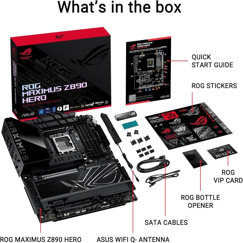 ASUS ROG Maximus Z890 Hero Intel® Z890 LGA 1851 ATX Motherboard, Advanced AI PC-Ready, 22+2+1+2 Stages, DDR5, WiFi 7, 3X PCIe® 5.0 M.2, Thunderbolt™ 4, USB Type-C®, AI Overclocking/Cooling/Networking