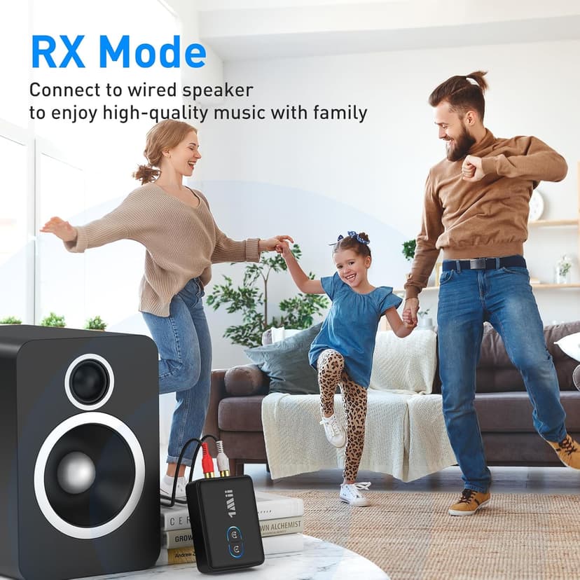 1Mii RCA Bluetooth 5.3 Adapter for TV, 3.5mm AUX Bluetooth Transmitter Receiver for 2 AirPods or Headphones, Home Stereo, Speakers, Projector, Treadmills, PC, with Volume Control, aptX Low Latency