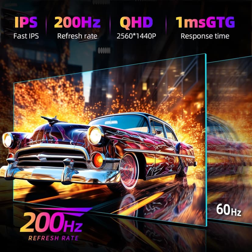 27 Inch QHD 2560 x 1440 Gaming Monitor, 180Hz (Up to 200Hz),1ms GTG, Fast IPS, DCI-P3 93%, High Brightness 450cd/㎡, G-Sync, Height Adjustable Vertical Stand, Speakers, DP/HDMI, 144Hz 2K Monitor