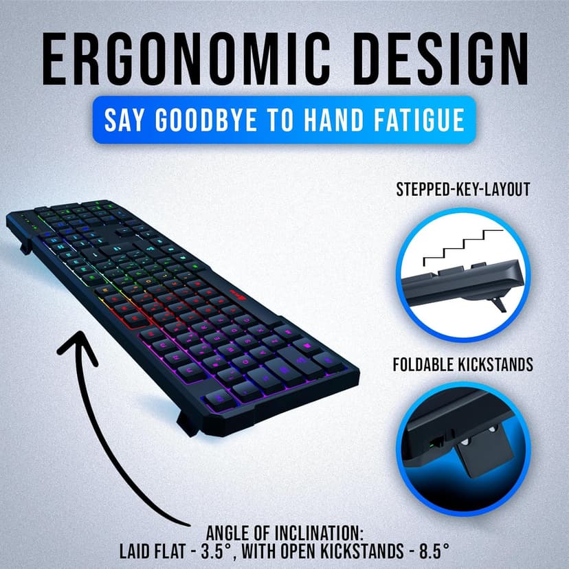 KLIM Chroma Gaming Keyboard Wired USB - New - Durable Ergonomic Waterproof Silent Backlit - Ideal for Gaming and Office - Teclado Gamer - 2 ms Response Time - PC Laptop Mac PS4 PS5 - Black