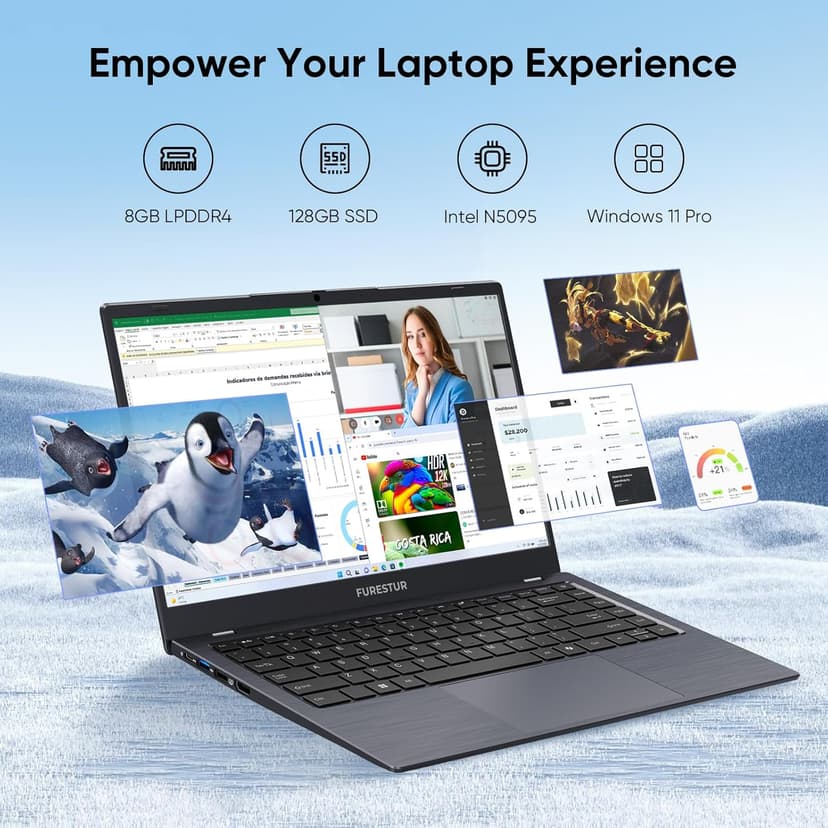 Laptop, 14 Inch HD Laptop Computer with MS Office 2024 Pro Plus, 8GB RAM 128GB SSD, Quad Core N5095 Processor Win-11 Laptops, Long Lasting Battery, Dual-Band WiFi 5, BT, USB 3.0, Webcam