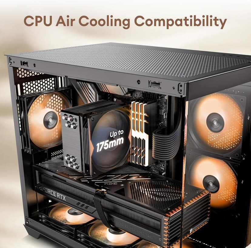 Genuine Walnut Wood PC Case, Pre-Installed 4 x 120mm ARGB & PWM Fans, Type-C Port, Panoramic View Tempered Glass Side Panel, Black, ATX Case, Mid-Tower, Mirage 6