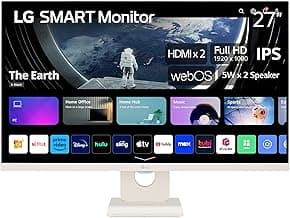 LG 27SR50F 27-inch Smart FHD IPS Monitor, webOS 23, HDR10, Airplay 2, Screen Share, Bluetooth, 5Wx2 Stereo Speaker, Tilt Stand (HDMI, USB Type-A), 2023 (Renewed), White