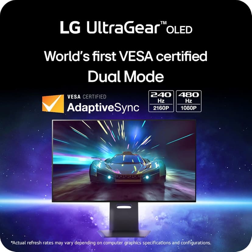 LG 32GS95UE 32-inch Ultragear OLED Dual Mode Gaming Monitor 4K UHD 1440p 240Hz 0.03ms AMD FreeSync Premium Pro NVIDIA G-Sync HDMI 2.1 DisplayPort Tilt/Height/Swivel Stand Black