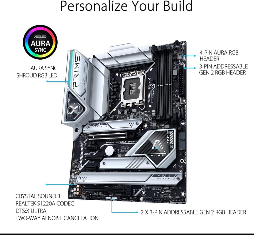ASUS Prime Z790-A WiFi 6E LGA 1700(Intel 14th,13th&12th) ATX Motherboard (16+1 DrMOS, PCIe 5.0,DDR5,4X M.2 Slots,2.5 Gb LAN,USB 3.2 Gen 2 Front Panel Type-C, Thunderbolt 4/USB4, DP)