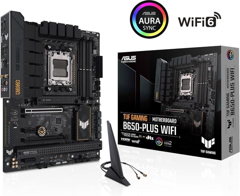 ASUS TUF GAMING B650-PLUS WIFI AMD B650 AM5 Ryzen™ Desktop 9000 8000 and 7000 ATX motherboard, 14 power stages, PCIe® 5.0 M.2 , DDR5 memory, WiFi 6 and 2.5 Gb Ethernet, USB4® support Aura Sync