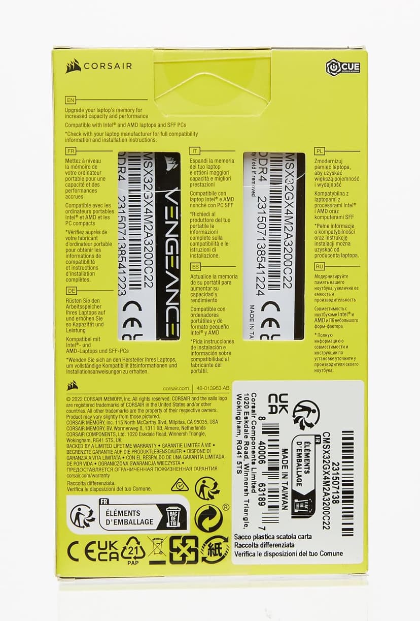 CORSAIR Vengeance SODIMM DDR4 RAM 32GB (2x16GB) 3200MHz CL22-22-22-53 1.2V Intel AMD Laptop Notebook Memory - Black (CMSX32GX4M2A3200C22)