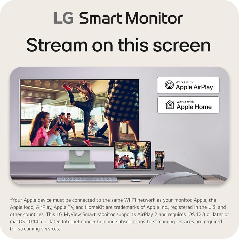 LG 27SR50F-G Smart Monitor 27-Inch FHD (1920x1080) IPS Display, webOS 23, HDR 10, x2 Built-in Speakers, AirPlay 2, Screen Share, Bluetooth, ThinQ App, Remote Control, Green
