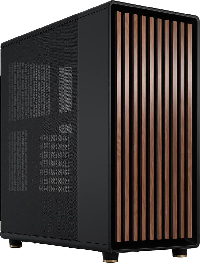 Fractal Design North - Genuine Walnut Wood Front - Mesh Side Panels - Two 140mm Aspect PWM Fans Included - Type C USB - ATX Airflow Mid Tower PC Gaming Case,Charcoal Black
