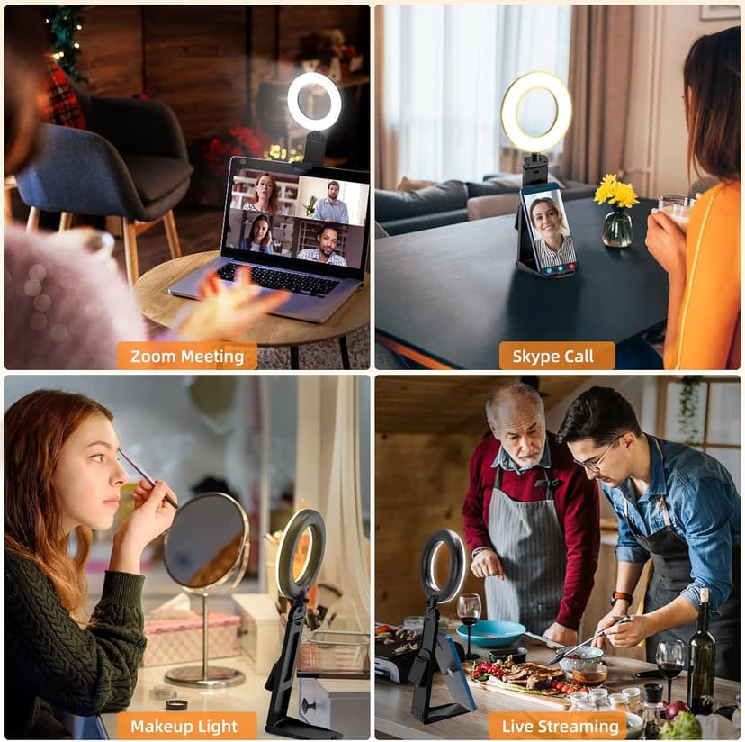 Ring Light for Computer Laptop,Video Conference Lighting kit for Zoom Meetings,5" Small Led Selfie Light Portable Ring Light with Stand,Cell Phone Holder Desktop Ring Light for Skype Call (2Packs)