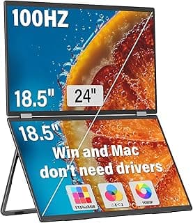 InnoView 18.5" Laptop Screen Extender 115% sRGB 100Hz Dual Monitors Stacked Folding Triple Monitor (Wins/Mac) 1080P Triple Portable Monitor for Laptop 90°/180° Rotation Black (No Driver Needed)