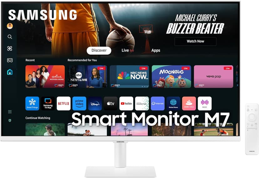 SAMSUNG 32-Inch M7 (M70D) Series 4K UHD Smart Monitor with Streaming TV, Speakers, HDR10, USB-C, Multiple Ports, Gaming Hub, SolarCell Remote, Vision Accessibility Tools, LS32DM703UNXZA, 2024, White