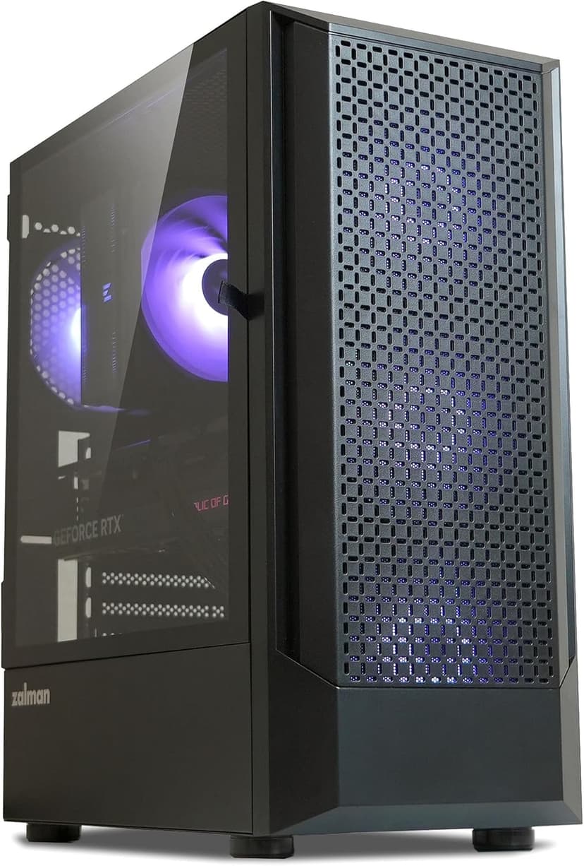 Zalman FIT Mid Tower ATX PC Case - 4 x Pre-Installed ARGB Fans, Swing Door Tempered Glass, USB 3.0, Support up to 6 x 120mm Fans, 325mm GPU, 360mm Radiator, Black