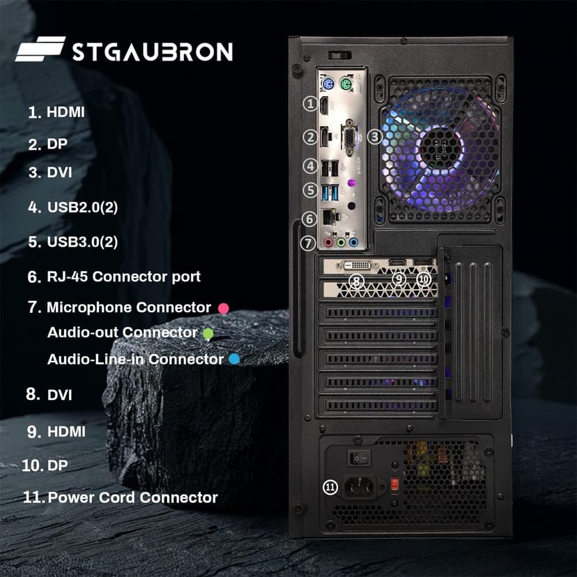 STGAubron Gaming PC Computer Desktop, Radeon RX 580 8G, Intel Core I7 8th up to 4.10 GHz, 16G DDR4, 512G SSD, WiFi 6 & BT 5.2, RGB Fan x4, Windows 11 Home