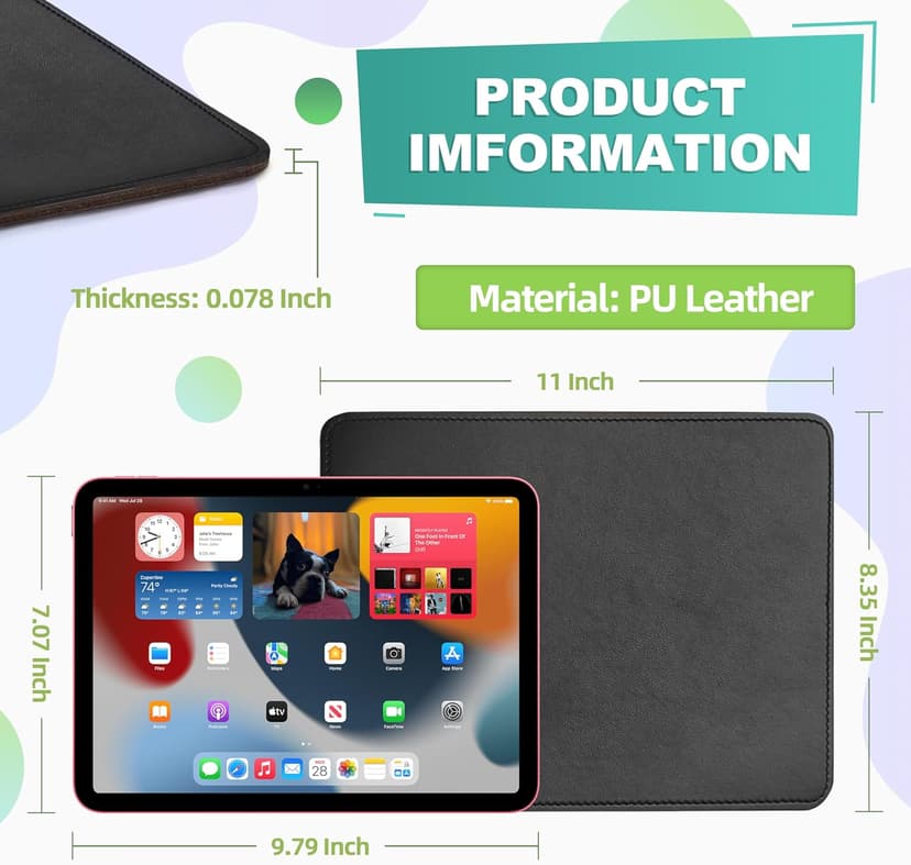 Mouse Pad, PU Mouse Pad，Leather Mouse Pad with Stitched Edge Micro-Fiber Base with Non-Slip Waterproof，Mouse Pad for Computers，Laptop, 8x11Inch (Black)