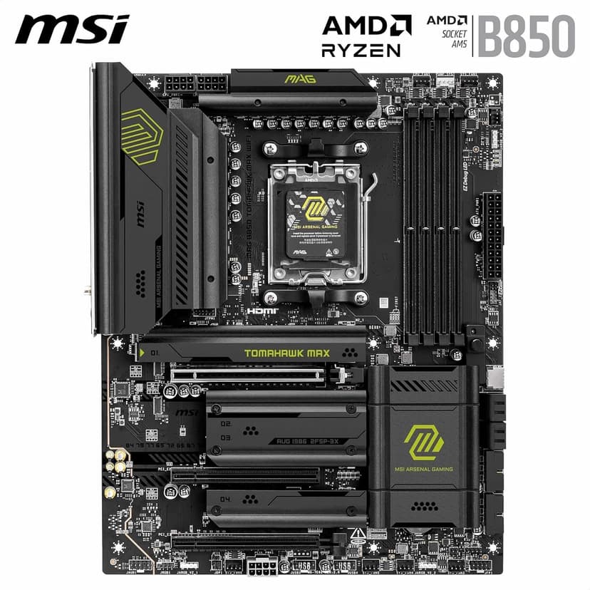 msi MAG B850 Tomahawk MAX WiFi V1 Motherboard, ATX - Supports AMD Ryzen 9000/8000 / 7000 Processors, AM5-80A SPS VRM, DDR5 Memory Boost 8400+ MT/s (OC), PCIe 5.0 x16, M.2 Gen5, Wi-Fi 7, 5G LAN