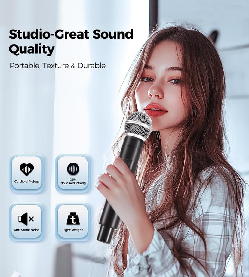 Wireless Microphones, Microphone with One-to-One Chip Connection, 40H Duration, 200 FT Distance Receiving, Rechargeable Receiver, 40H Long Duration, Karaoke Microphone for Singing, Party