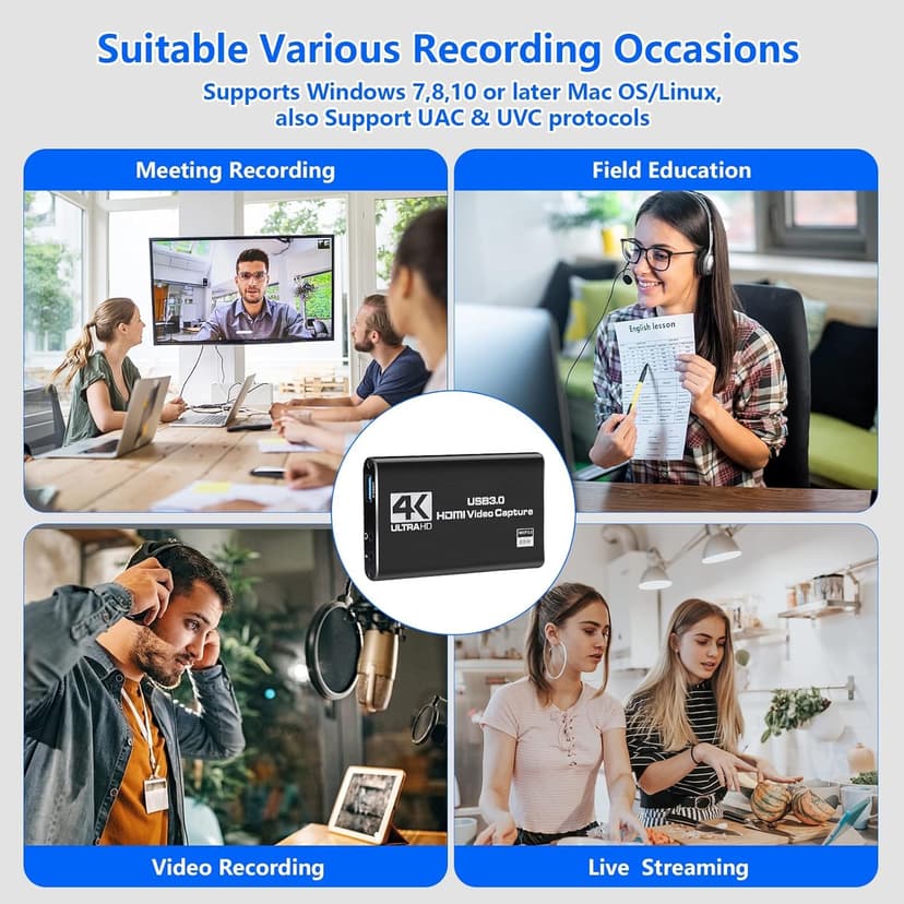 Capture Card Nintendo Switch, Video Capture Card, Game Capture Cards 4K 1080P 60FPS, HDMI to USB 3.0 Capture Cards for Streaming Work with PS4/PC/OBS/Camera