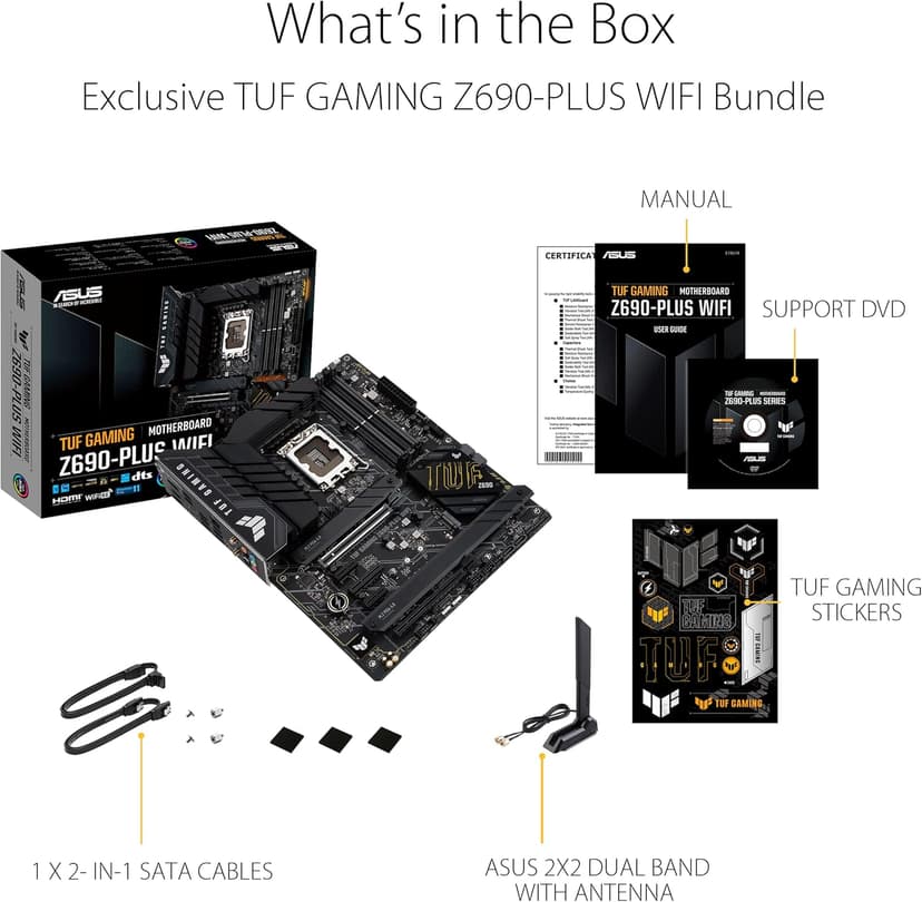 ASUS TUF Gaming Z690-PLUS WiFi Socket LGA1700/ Intel Z690/ DDR5/ WiFi&Bluetooth/ SATA3&USB3.2/ M.2/ ATX Motherboard