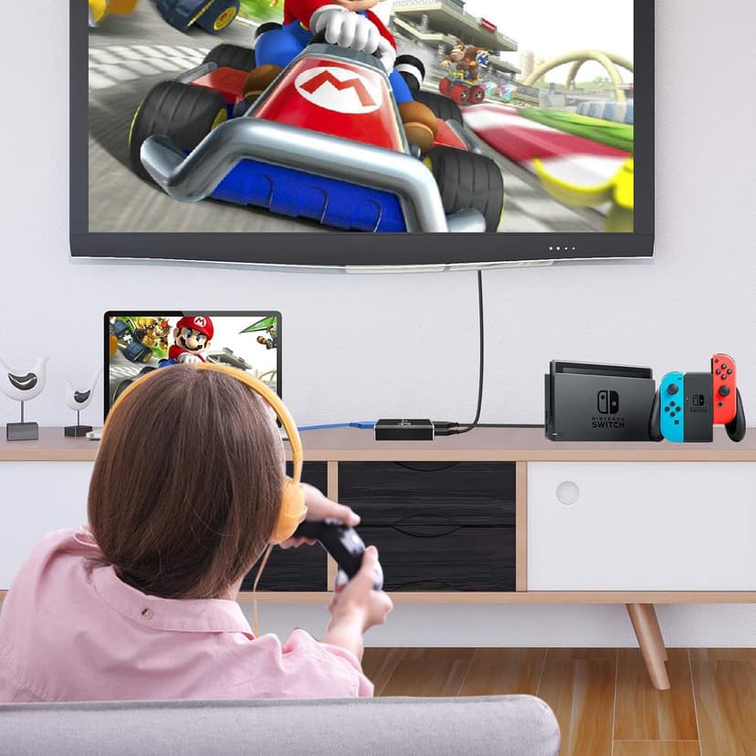 Capture Card, Audio Video Capture Card with Microphone 4K HDMI Loop-Out, 1080p 60fps Video Recorder for Gaming/Live Streaming/Video Conference, Works for Nintendo Switch/PS4/OBS/Camera/PC