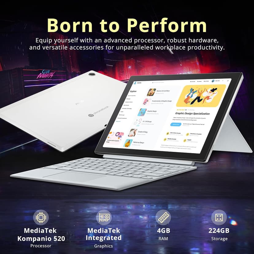 ASUS Chromebook Detachable CM3001 10.5" 2-in-1 WUXGA Touchscreen Laptop, MediaTek Kompanio 520, 4GB RAM, 224GB Storage(64GB eMMC+160GB Docking Station Set), Wi-Fi 6, Chrome OS, Silver