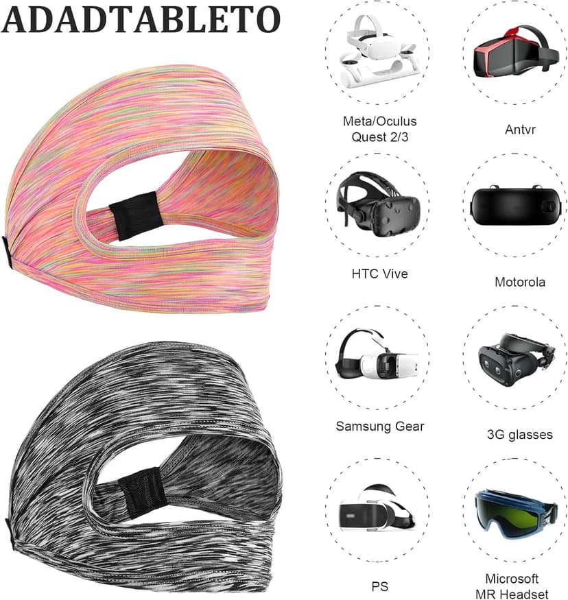 2 Pcs VR Eye Mask Adjustable Breathable VR Goggles Sweat Band VR Face Pad for Most VR Devices Accessories Any Head Size